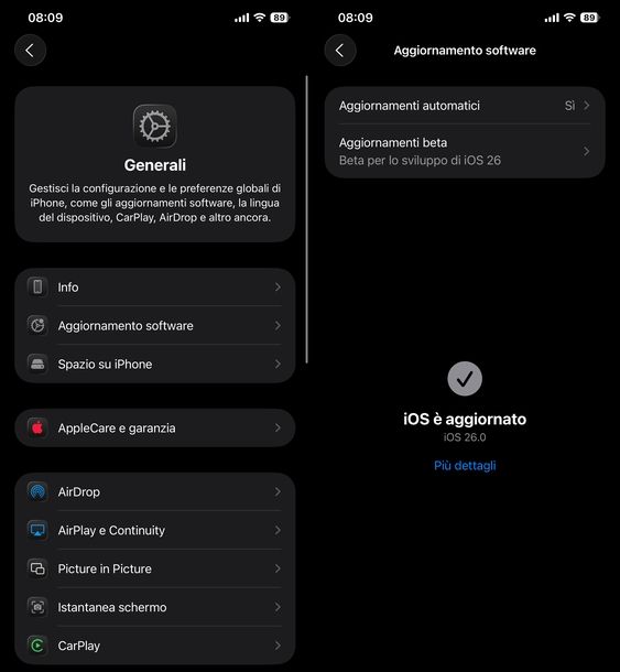 Controllare aggiornamenti iOS