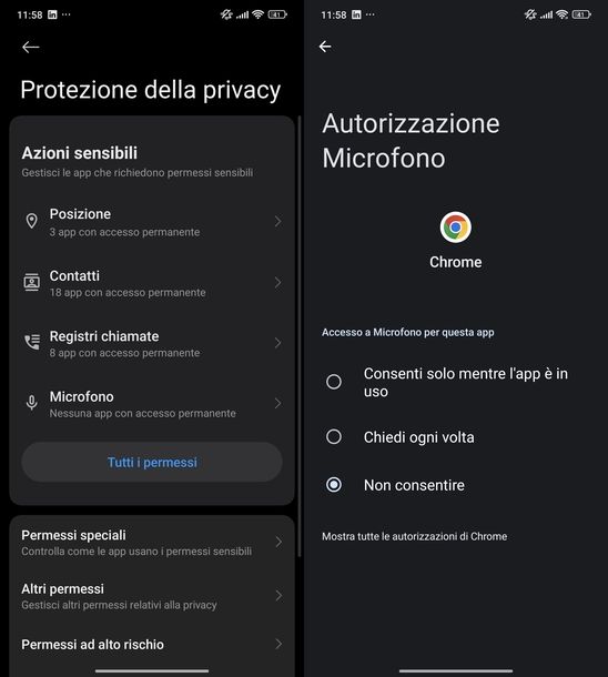 Disattivare microfono impostazioni Android