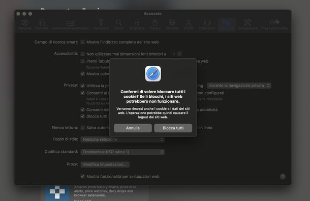 Bloccare cookie Safari macOS