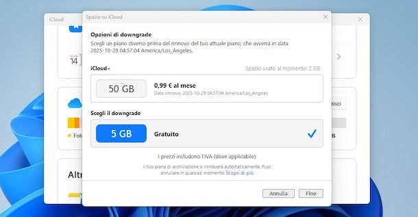 Disattivare iCloud+ da Windows