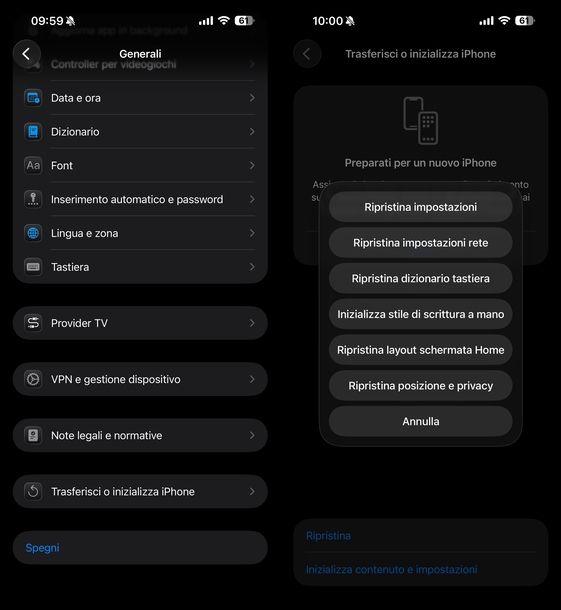 Ripristinare impostazioni di rete iPhone