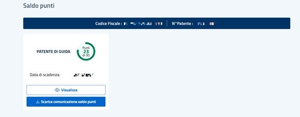 sito Portale dell'Automobilista per vedere il saldo punti patente