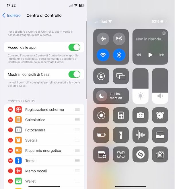 Centro di Controllo iPhone iOS 17