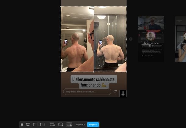 Salvare storie Instagram altri registrazione schermo macOS