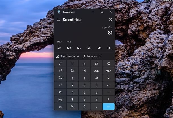 Elevare numero negativo sulla calcolatrice Windows