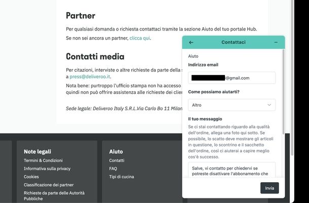 Disdire Deliveroo Plus servizio clienti