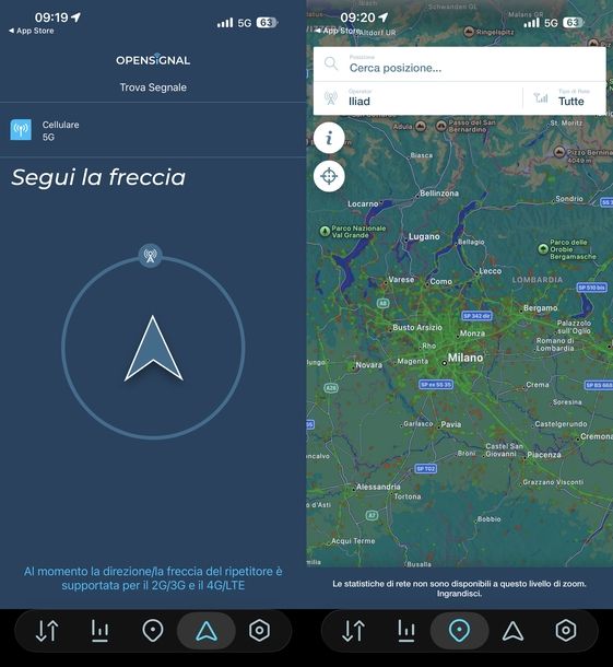 Verificare copertura rete app Opensignal