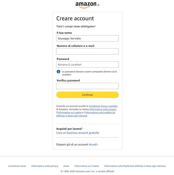 Come registrarsi su Amazon