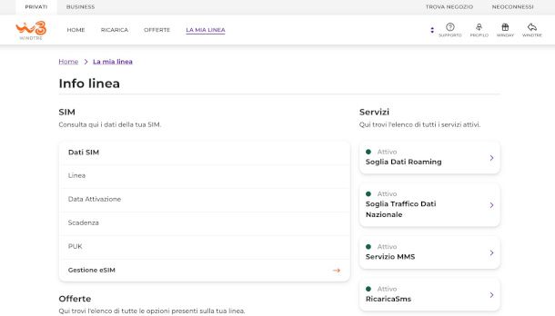 schermata la mia linea sito Windtre
