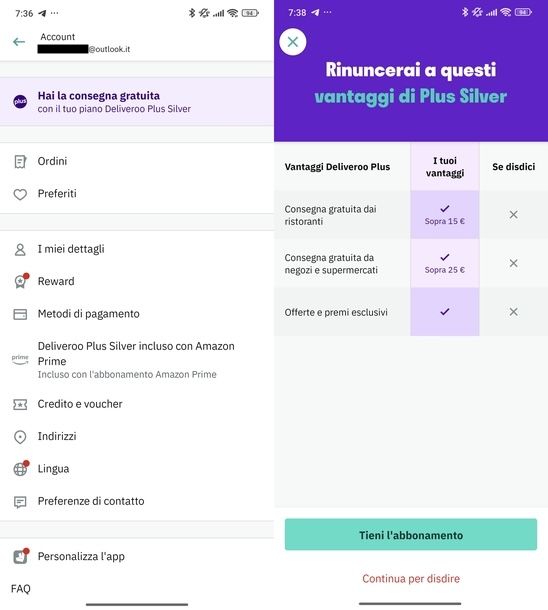 Disdire Deliveroo Plus app