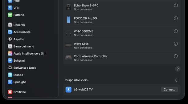 Collegare Mac a TV LG tramite Bluetooth
