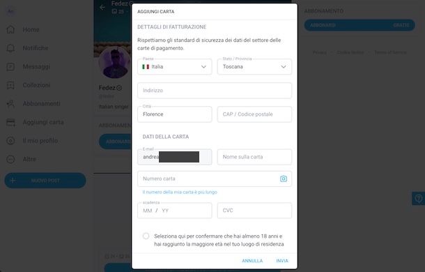 Aggiungere carta su OnlyFans