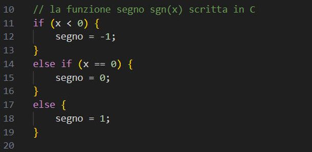 La funzione matematica segno sgn(x) scritta in C con un if-else