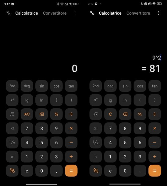 Elevare numero sulla calcolatrice Xiaomi