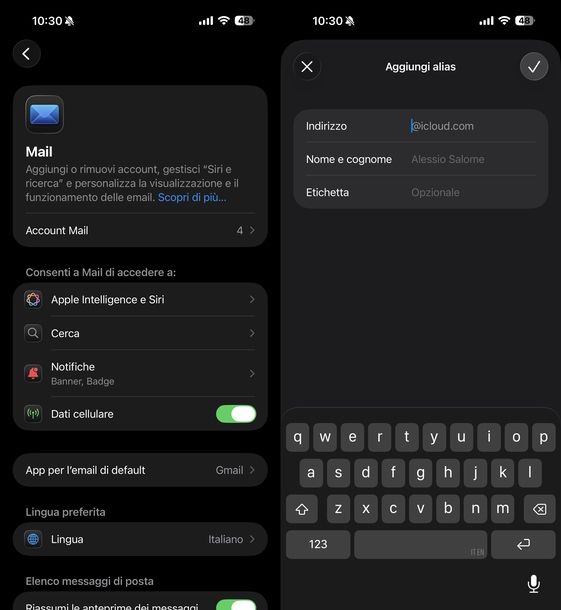 Creare alias indirizzo email iCloud iOS