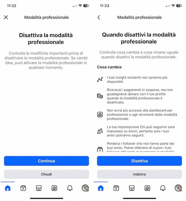 Disattivare creator digitale da app Facebook