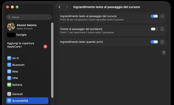 Ingrandire caratteri schermo Mac