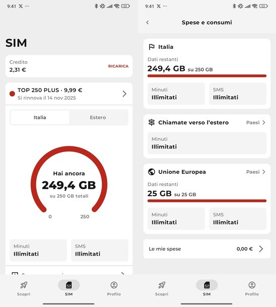 Controllare consumo dati app ILIAD Android