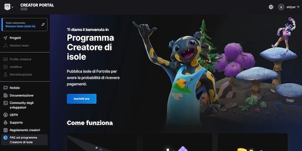 Iscrizione programma sviluppatori Fortnite
