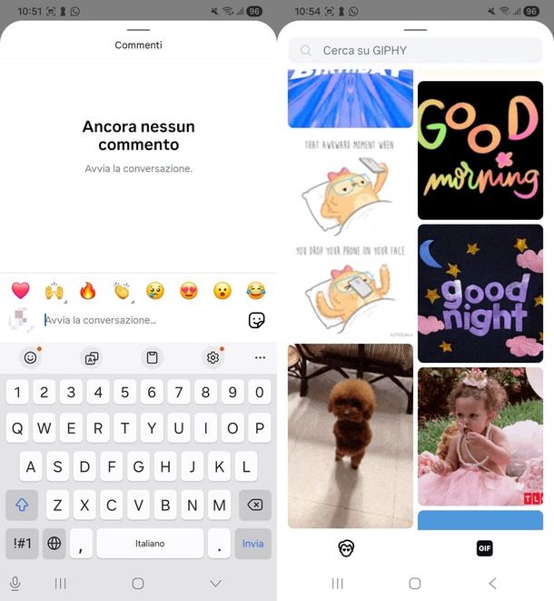 GIF nei commenti su Instagram