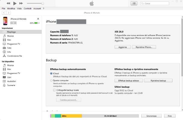 iPhone su iTunes