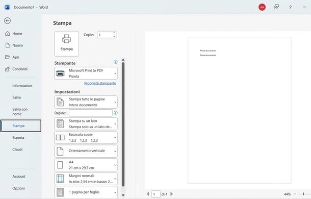 stampante virtuale Word PDF
