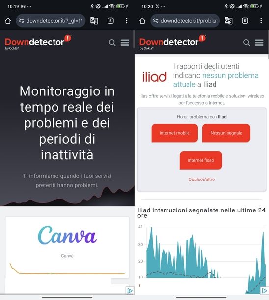 Verificare disservizi Downdetector