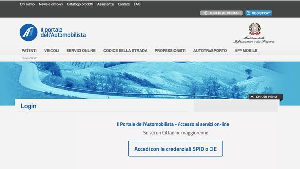 Accedi con SPID o CIE Il Portale dell'Automobilista
