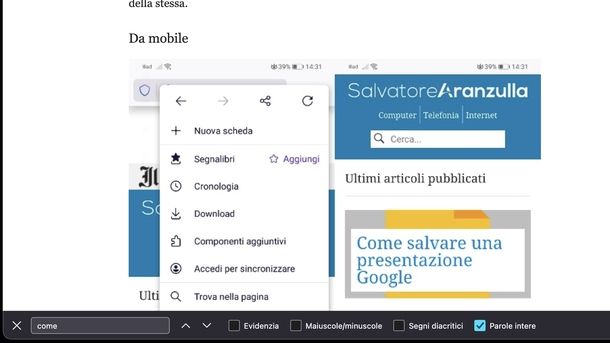 Cercare parola pagina Web Mozilla Firefox macOS
