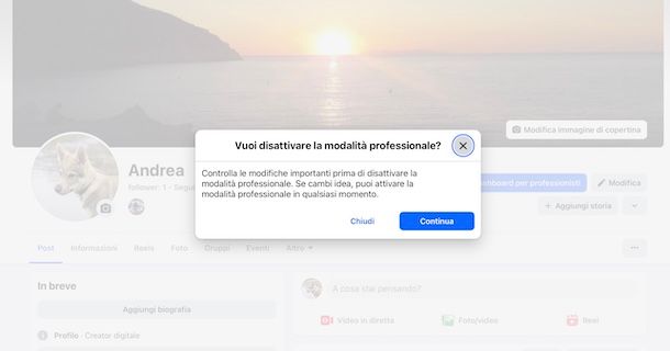 Togliere creator digitale su Facebook