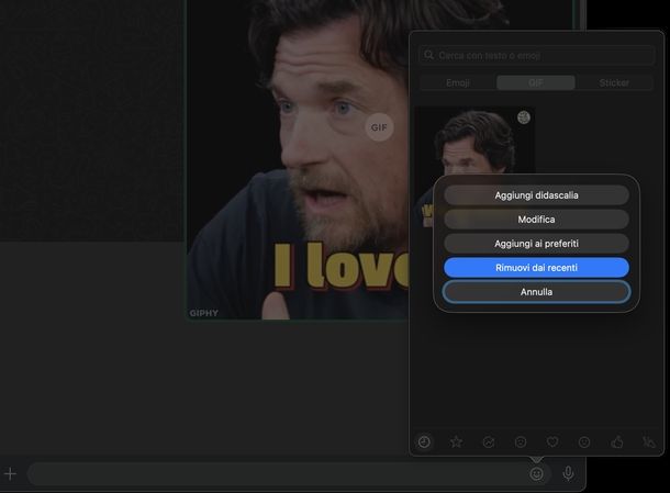 Eliminare emoji recenti WhatsApp macOS