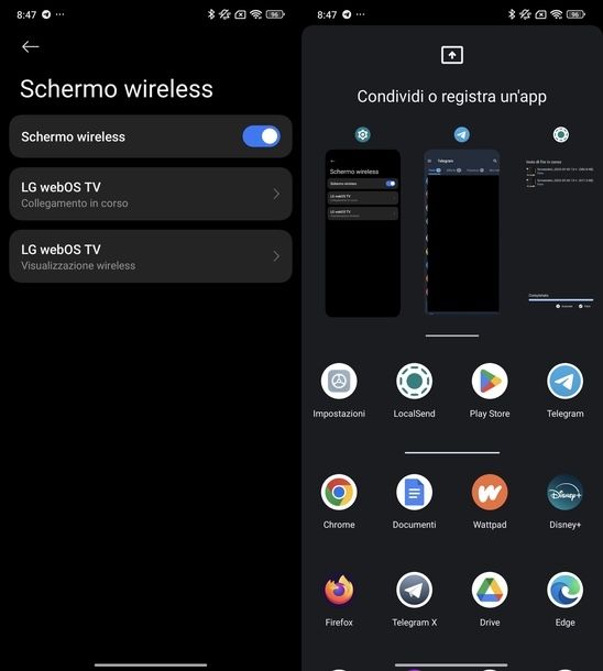 Collegare Telegram dal telefono alla TV Miracast