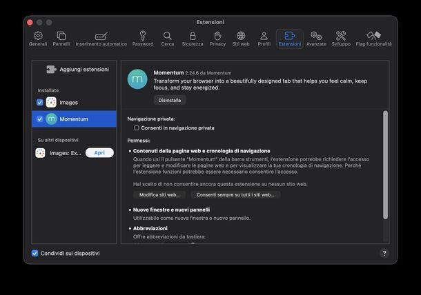 Eliminare estensioni Safari Mac