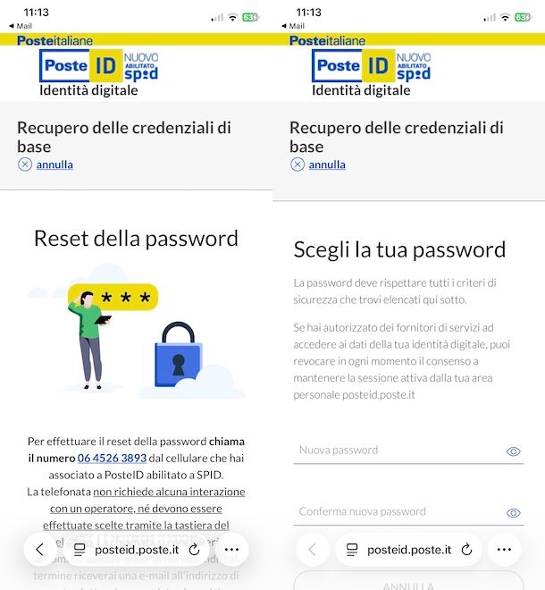Cambiare password PosteID