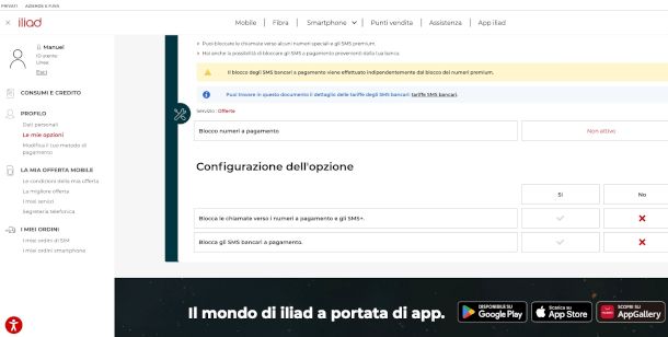 blocco servizi Premium su sito iliad