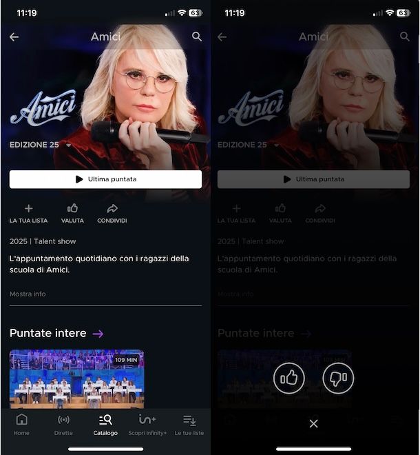 Votare programma su Mediaset Infinity