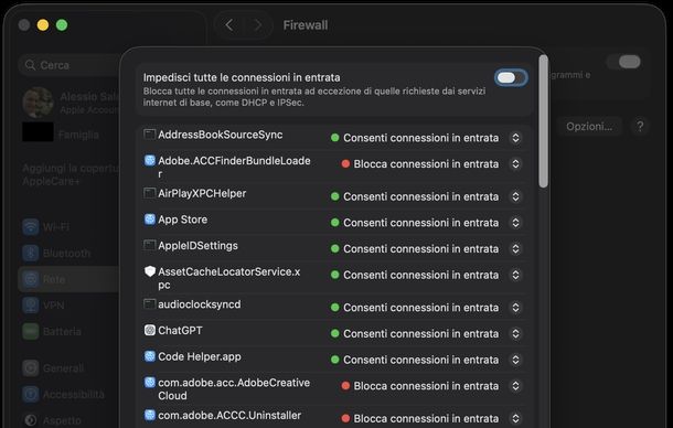 Disattivare firewall macOS