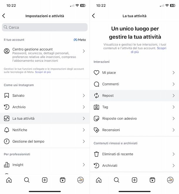 Vedere i propri repost su Instagram