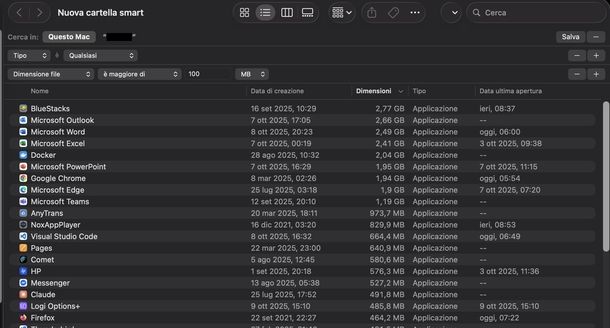 Eliminare file grandi cartella smart Mac
