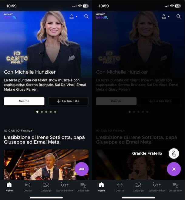 Votare con app Mediaset Infinity