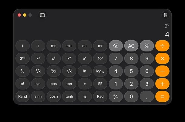 Elevare numero sulla calcolatrice macOS