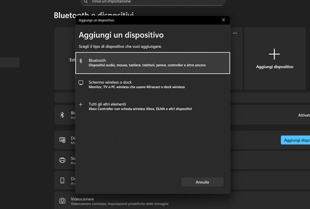 Impostazioni Bluetooth Windows