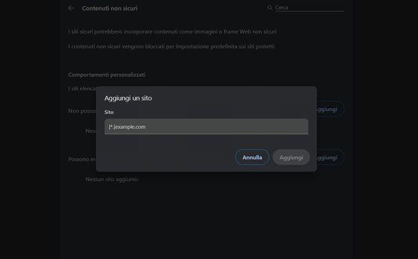Aggiungere sito con contenuti sicuri Google Chrome Windows