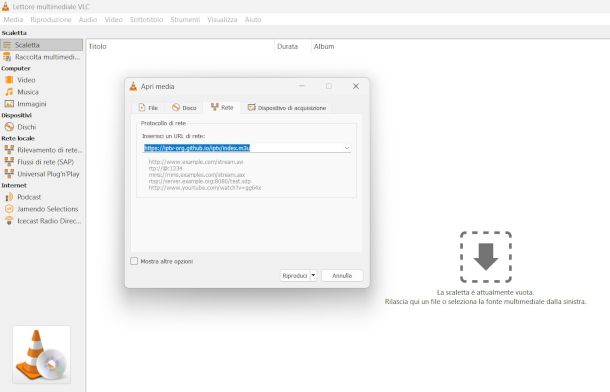 schermata versione vlc per fire tv