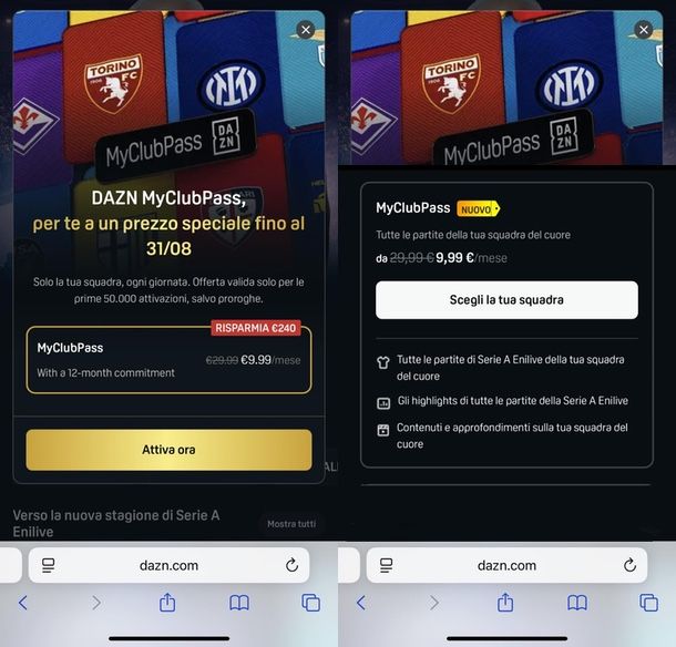 come attivare offerta DAZN 9 99