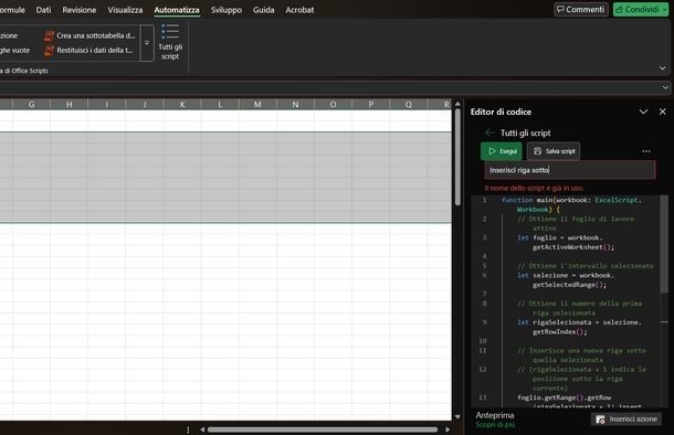 Aggiungere righe in automatico su Excel Windows