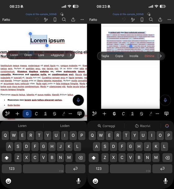 Selezionare tutto su Word iOS