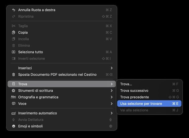 Cercare parola pagina documento PDF Anteprima macOS