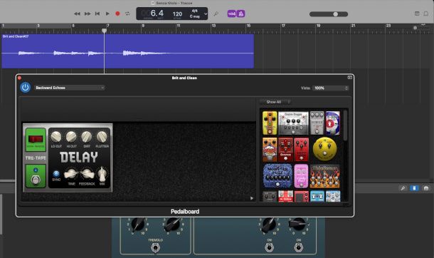 sezione Pedalboard su GarageBand