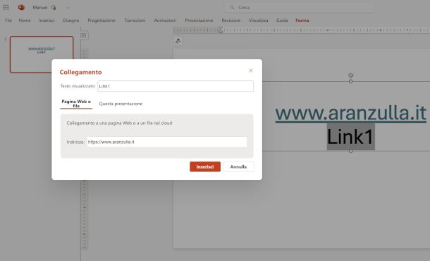 inserimento link su PowerPoint online